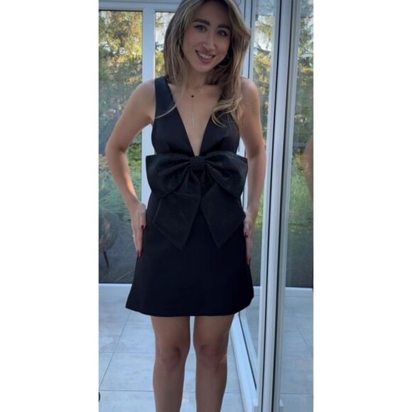 Zara Black Mini Dress with Bow - Picture 11 of 17